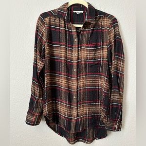 beachlunchlounge Black and Brown Plaid Button-Down Shirt